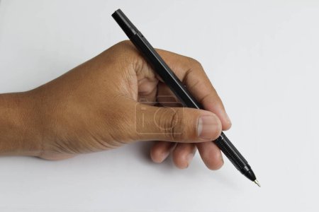 Photo for Hand holding pencil on white background - Royalty Free Image