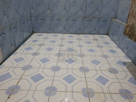 Téléchargez les photos : La salle de bain avec plancher bleu et blanc - en image libre de droit