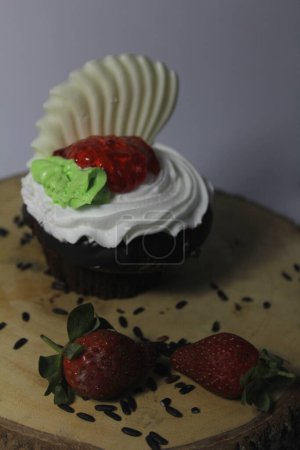 Photo for Cake with strawberries on background - Royalty Free Image
