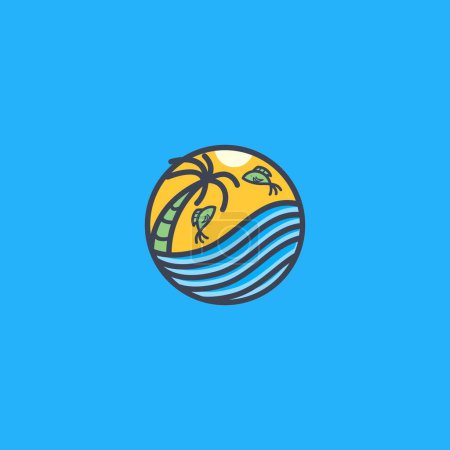 Téléchargez les illustrations : Mignon plage fruits de mer et icône de station balnéaire identité de marque - en licence libre de droit