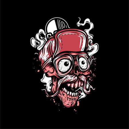 Illustration for Cartoon skateboard skull head t-shirt illustration - Royalty Free Image