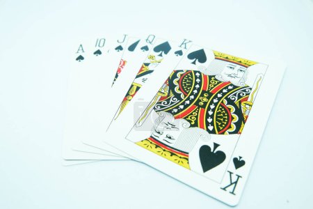 Photo for Spade Royal Flush (All the same suit, sequence A-K-Q-J-T) in White Background - Royalty Free Image