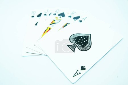 Photo for Royal Flush of Spade (All the same suit, sequence A-K-Q-J-T) in white background - Royalty Free Image