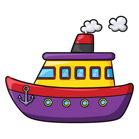 Téléchargez les illustrations : Illustration de dessin animé mignon du navire. - en licence libre de droit
