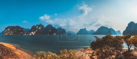 Photo for Beautiful panorama landscape view of mountain and water in Ratchaprapha Dam at Khao Sok National Park, Surat Thani Province, Thailand - Royalty Free Image