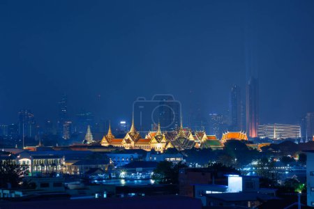Photo for Bangkok city with Temple of the Emerald Buddha, ( Wat Phra Kaew) at night in Bangkok, Thailand - Royalty Free Image