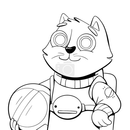 Photo for Astronaut cat character illustration in line and doodle style. - Royalty Free Image
