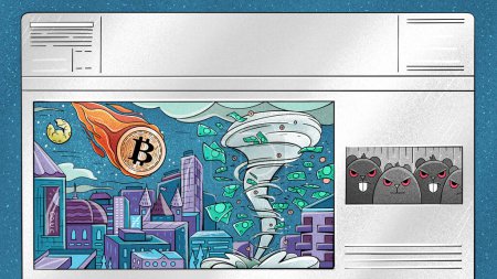 Photo for Illustration of a newspaper editorial with bitcoin news and a futuristic cityscape. - Royalty Free Image