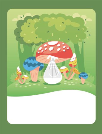 Illustration for Vector illustration of mushrooms in the forest. It can be used as a game card, educational material for children. - Royalty Free Image