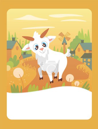 Ilustración de Ilustración vectorial de una cabra pequeña en un prado de verano. Se puede utilizar como una tarjeta de juego, material de aprendizaje para los niños. - Imagen libre de derechos