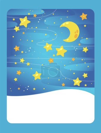 Illustration for Vector illustration of night sky, stars, moon. It can be used as a playing card, for children's development and learning. - Royalty Free Image
