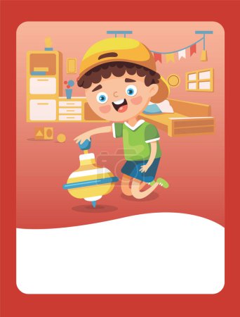 Téléchargez les illustrations : Illustration vectorielle d'un garçon jouant sur le sol. Il peut être utilisé comme une carte à jouer, matériel d'apprentissage pour les enfants. - en licence libre de droit