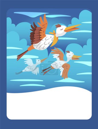 Téléchargez les illustrations : Vector illustration of cranes flying in the sky. It can be used as a playing card, for children's development and learning. - en licence libre de droit