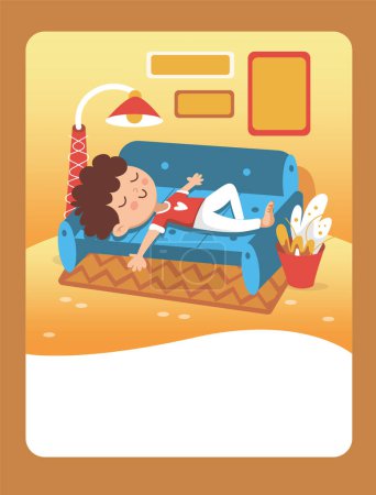 Illustration for Vector illustration of a boy on the sofa. It can be used as a playing card, for children's development and learning. - Royalty Free Image