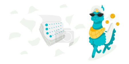 Illustration for Vector character Llama with tennis racket and tennis balls. - Royalty Free Image