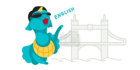 Illustration for Vector character Lama in London on the background of the Tower Bridge. - Royalty Free Image