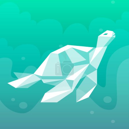 Téléchargez les illustrations : Image vectorielle d'une tortue nageant sous l'eau dans un style géométrique polygonal. Peut être utilisé comme un imprimé, autocollant, illustration, etc.. - en licence libre de droit