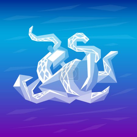 Illustration for Vector image of a Kraken sinking a ship in a polygonal geometric style. This can be used as a print, illustration, sticker, etc. - Royalty Free Image