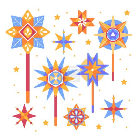 Ilustración de Conjunto de vectores de Navidad pentagramas con estrellas de Navidad. - Imagen libre de derechos