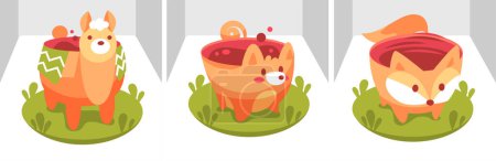 Illustration for Vector illustration of a cup in animal style. Cute cartoon lama, dog, fox. - Royalty Free Image