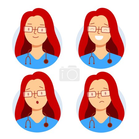 Illustration for Vector flat illustration of the emotion of a red-haired girl doctor. - Royalty Free Image
