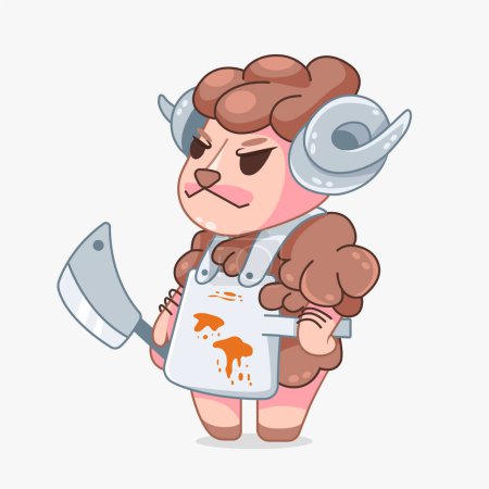 Illustration for Vector character stern ram with a butcher knife in cartoon style. - Royalty Free Image