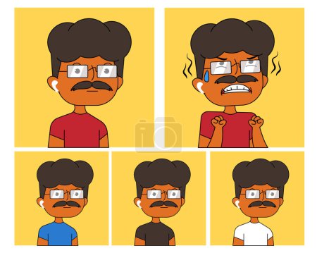 Illustration for Vector character hispanic man with glasses in cartoon comic style. - Royalty Free Image