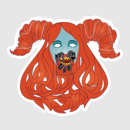 Ilustración de Imagen vectorial de una mujer demonio pelirroja con una boca de araña. Esto se puede utilizar como una pegatina, avatar, tatuaje, personaje del juego, etc.. - Imagen libre de derechos