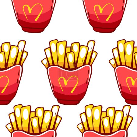 Illustration for Vector pattern McDonald's french fries cartoon style. - Royalty Free Image