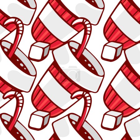 Illustration for Vector pattern of chilled drinks with a straw in cartoon style. - Royalty Free Image