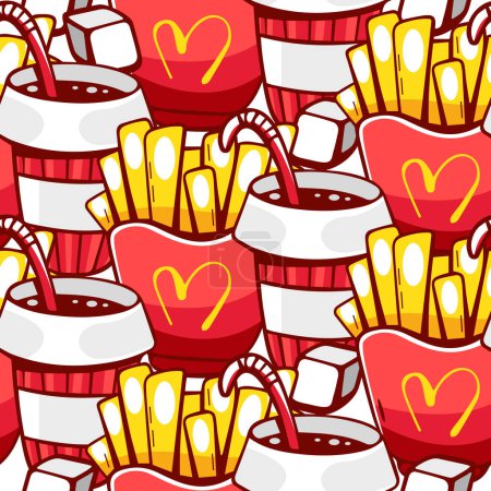 Téléchargez les illustrations : Modèle vectoriel de hamburgers McDonald's, frites et boissons style dessin animé. - en licence libre de droit