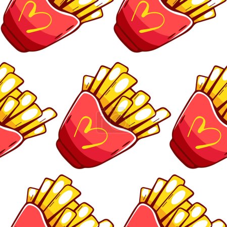 Illustration for Vector pattern McDonald's french fries cartoon style. - Royalty Free Image