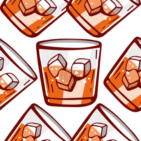 Illustration for Vector pattern of soft drink in transparent glasses and ice cubes in cartoon style. - Royalty Free Image