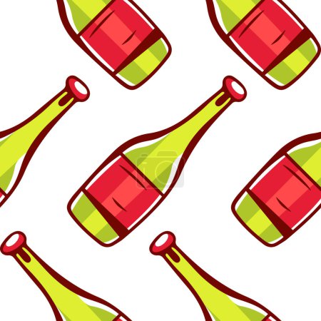 Ilustración de Patrón vectorial de una botella de vino frío en un estilo de dibujos animados. - Imagen libre de derechos