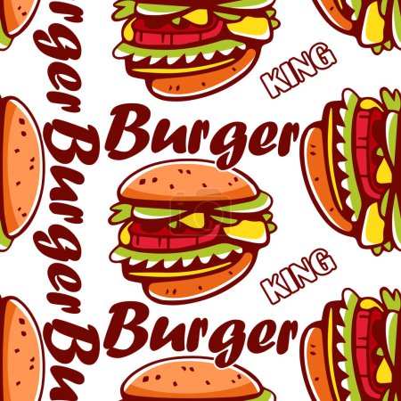 Illustration for Vector pattern of burgers in cartoon style. - Royalty Free Image