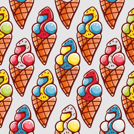 Téléchargez les illustrations : Modèle vectoriel sur le thème de la crème glacée dans un style de dessin animé. - en licence libre de droit