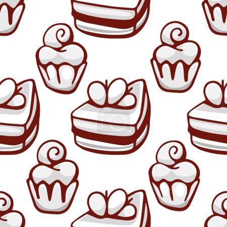 Téléchargez les illustrations : Modèle vectoriel de gâteaux et desserts en style dessin animé. - en licence libre de droit