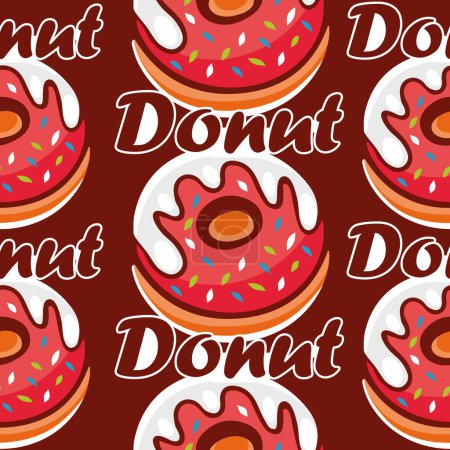Illustration for Vector donut pattern and lettering in cartoon style. - Royalty Free Image