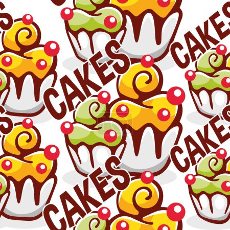 Illustration for Vector pattern of cakes and desserts in cartoon style. - Royalty Free Image