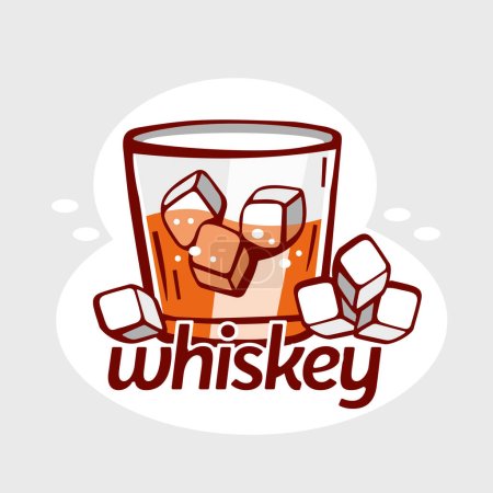 Illustration for Vector illustration card of whiskey with ice and lettering in cartoon style. - Royalty Free Image