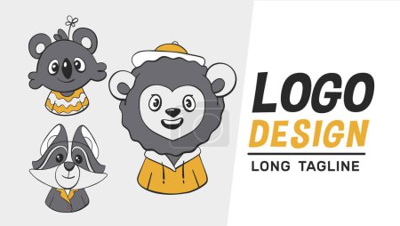 Illustration for Vector versions of the logo in cartoon style: lion, koala and raccoon. - Royalty Free Image