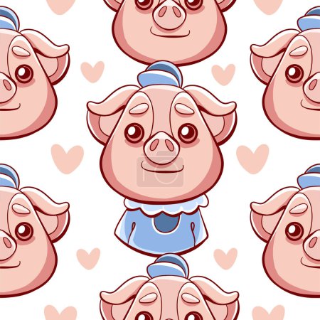 Ilustración de Patrón vectorial de cerdo lindo en estilo de dibujos animados. - Imagen libre de derechos