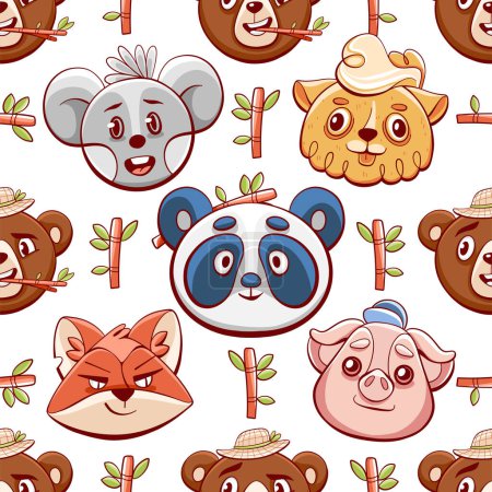 Illustration for Vector pattern of cute animals in cartoon style. - Royalty Free Image