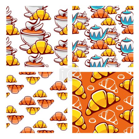 Illustration for Vector patterns in cartoon style on the theme of tea and bakery. - Royalty Free Image