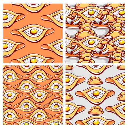 Illustration for Vector patterns on the theme of khachapuri pies in cartoon style. - Royalty Free Image