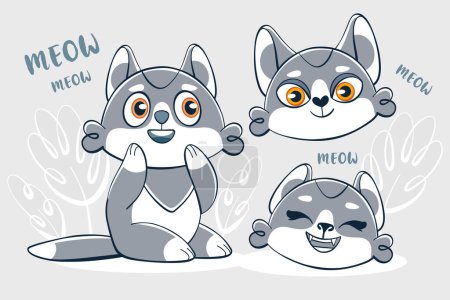 Illustration for Set of vector emotion character cute cat in cartoon style. - Royalty Free Image