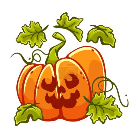 Ilustración de Composición vectorial sobre el tema de las calabazas y Halloween en un lindo estilo de dibujos animados. - Imagen libre de derechos