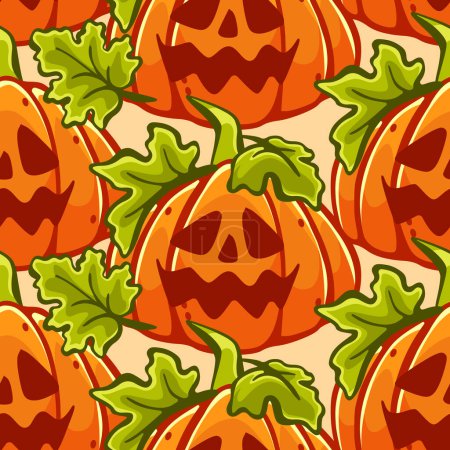 Illustration for Vector pattern on the theme of pumpkins and Halloween in a cute cartoon style. - Royalty Free Image