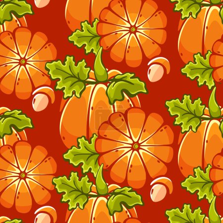 Illustration for Vector pattern on the theme of pumpkins and acorns in a cute cartoon style. - Royalty Free Image
