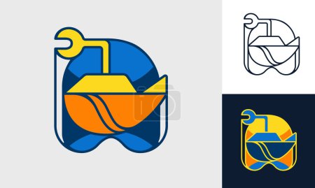 Téléchargez les illustrations : Logo vectoriel d'un sous-marin dans un style dessin animé. - en licence libre de droit